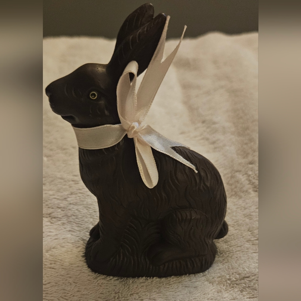 Chocolate Bunny Figurine with White Ribbon